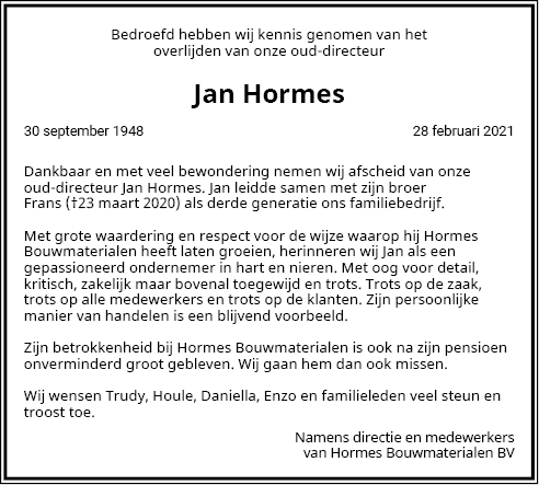 Advertentie Personeel Jan Hormes 