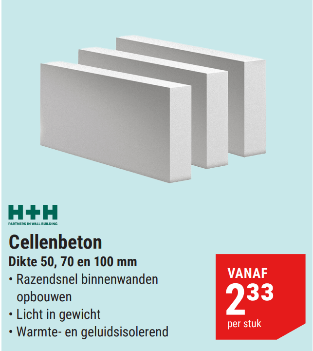 Cellenbeton Dikte 50, 70, 100mm