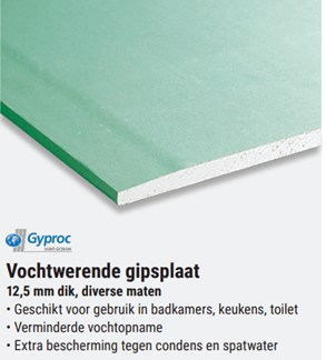 Gyproc Vochtwerende gipsplaat 12.5 mm dikpng